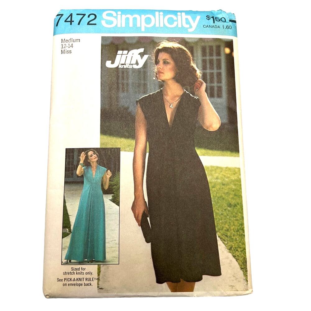 Simplicity Vintage 1970's Pattern #7472 Misses Jiffy Knit Pullover Dress Size M